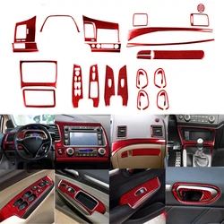 For Honda Civic 8th 2006 2007 2008 2009 2010 2011 Red Carbon Fiber Dashboard Window Lift Interior Full Set Cover Trim Sticker