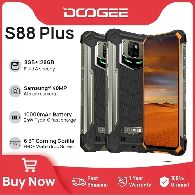 

DOOGEE S88 Plus Rugged SmartPhone 48MP Main Camera 8GB RAM 128GB ROM IP68/IP69K smart phone Android 10 OS Global version