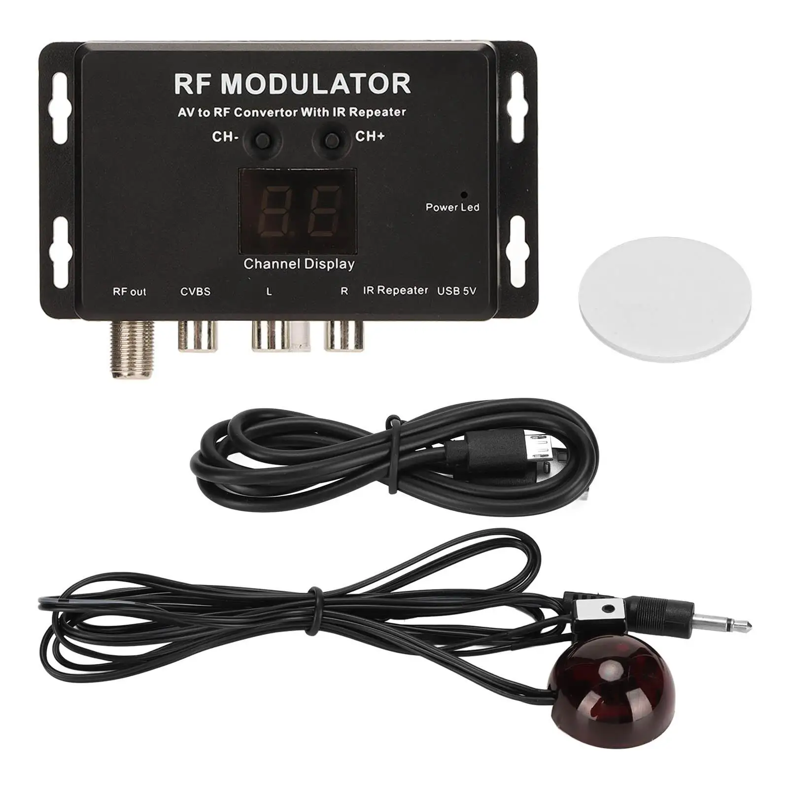 

Professional AV to RF Modulator Converter with IR Repeater for set Top Box, DVR, and DVD - High Quality