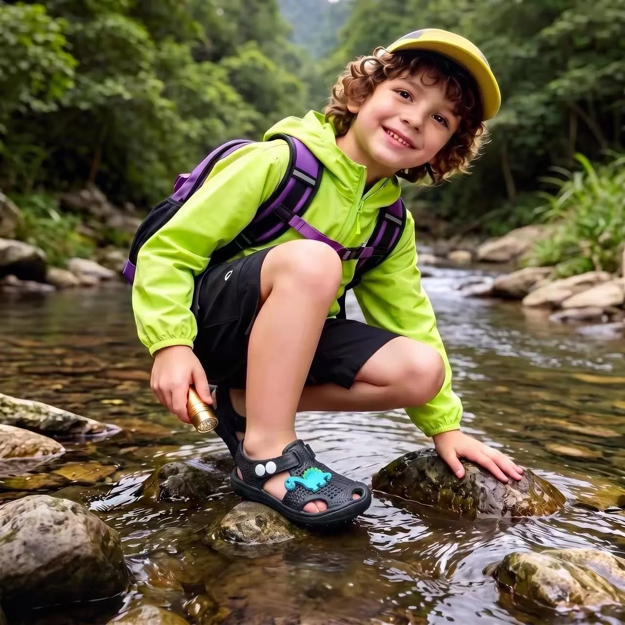 Lightweight Boys EVA Sandals Cute Dinosaur Pattern Hollow Breathable Closed Toe Kids Summer Outdoor Water Footwear
