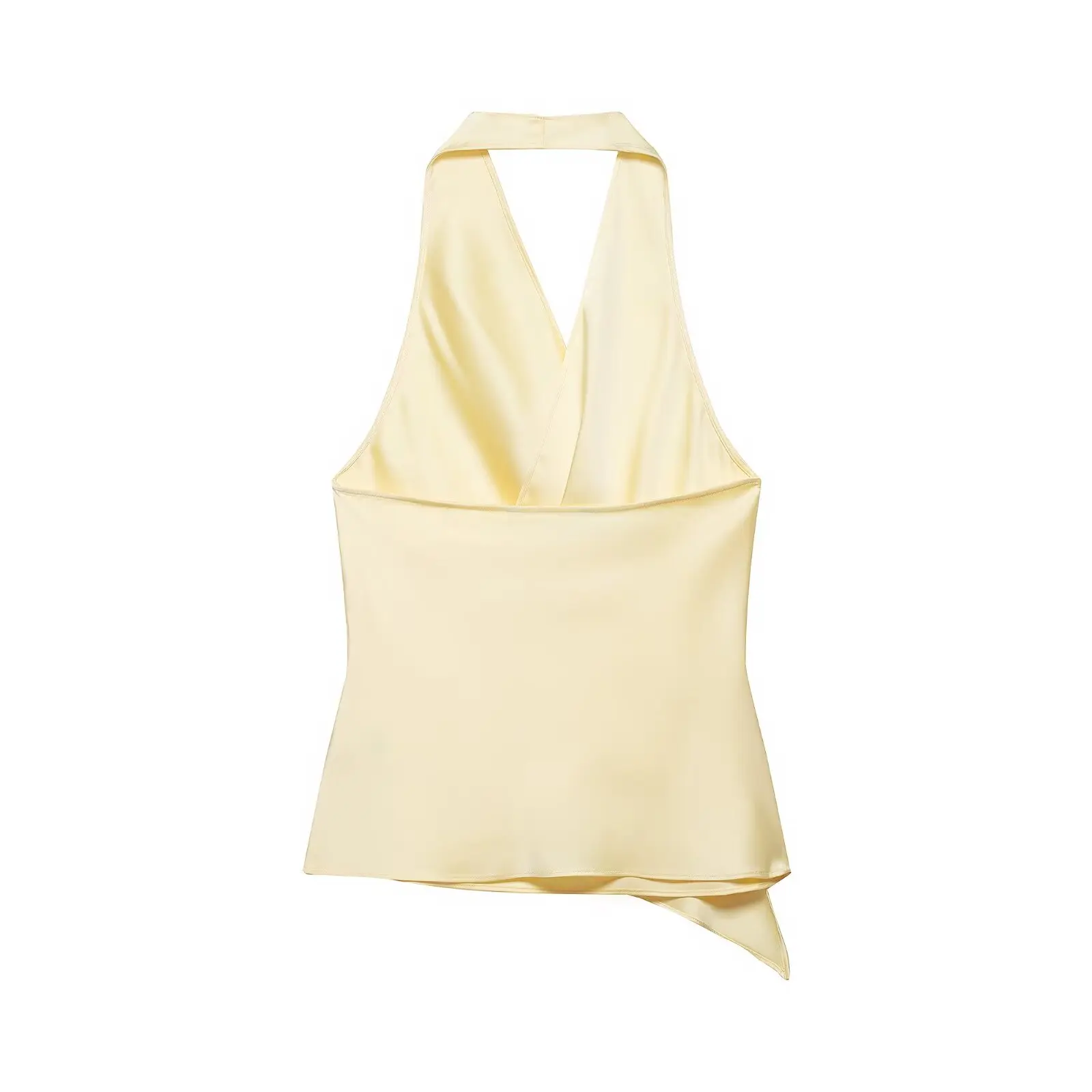HH Damen Sommer Satin Neckholder-Top Damen Wickel-Bluse mit V-Ausschnitt und Rückenbindung Asymmetrische Bluse Niedliche Alltags- Urlaubs- und Geschäftskleidung – Detail 17