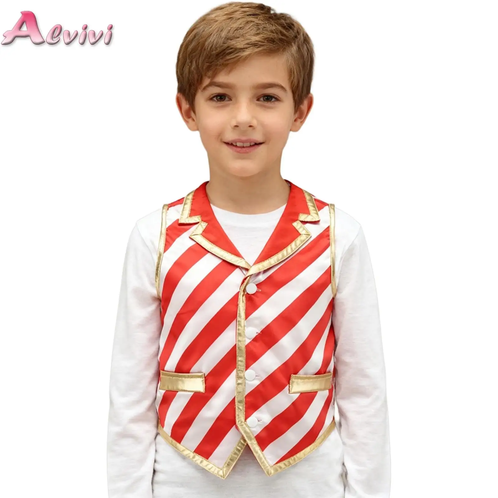 

Kids Christmas Vest Candy Cane Striped Costume Xmas Santa Claus Sleeveless Waistcoat Cosplay Theme Party Family Celebration Top