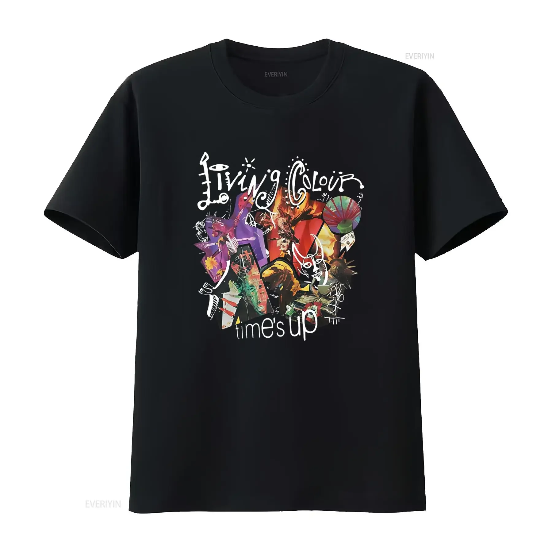Living Colour Rock Band Times Up Black T Shirt S 5XL JJ4355 vintage Washed Stretched streetwear homme Slightly Stylish