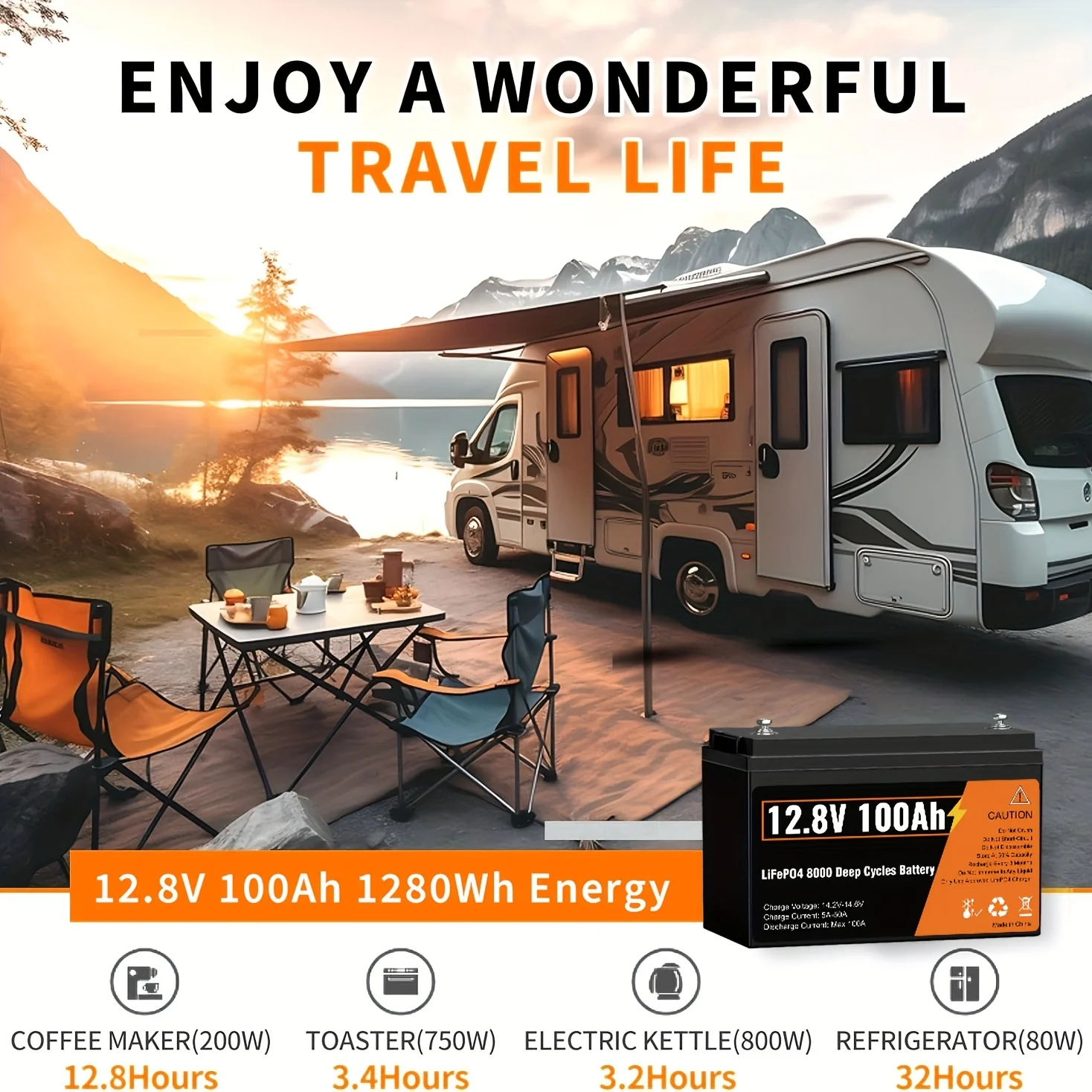 

12.8V Lifepo4 100Ah Battery, Designed for Deep Cycling, Features a Built-In 100A BMS, Has a Lifespan of 10 Years, And Is Ideal f