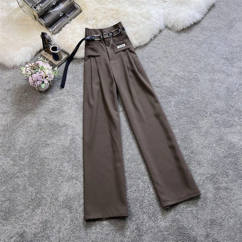 

Spring Autumn Black Pants Woman with Belt High Waist Elegant Straight Leg Pants Office Lady Business Chic Baggy Trousers Woman