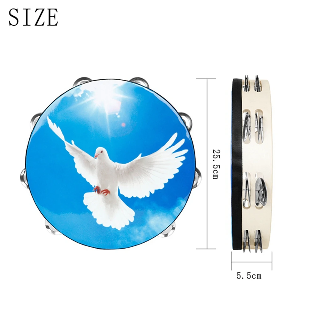 ABLB-1 PCS 10 Inch Peace Dove Double Layer Hand Tambourine Hand Drum Dance Tambourine 25.5X5.5CM
