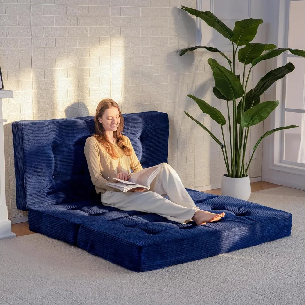 

tri-fold mattress, 6 inch tufted folding futon foam bed, foldable floor mattress guest bed futon topper portable camping sleepi