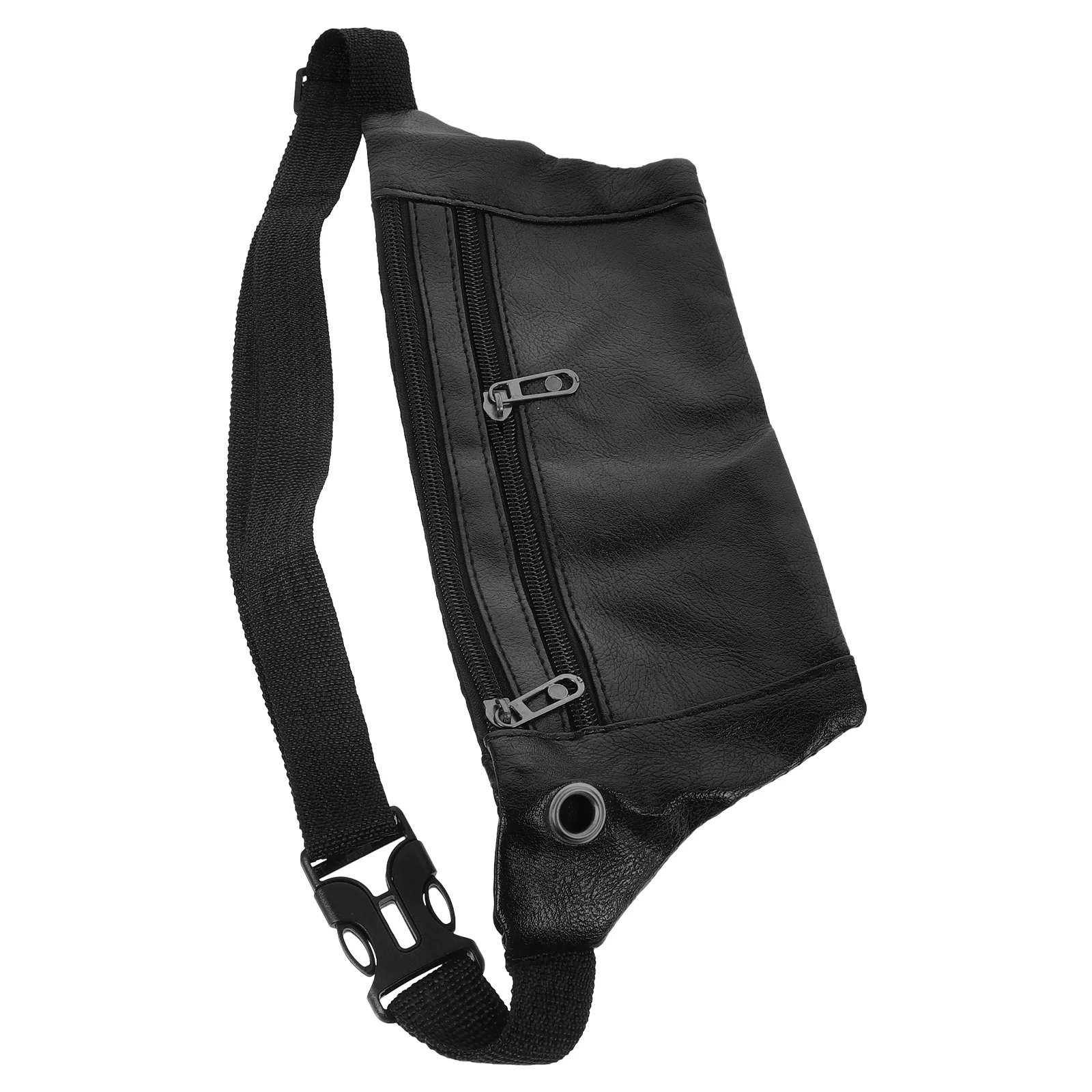 PU Waist Bag Casual Sports Fanny Pack for Travel Hiking Bike Riding Black Lightweight Durable Waterproof Headphone Hole