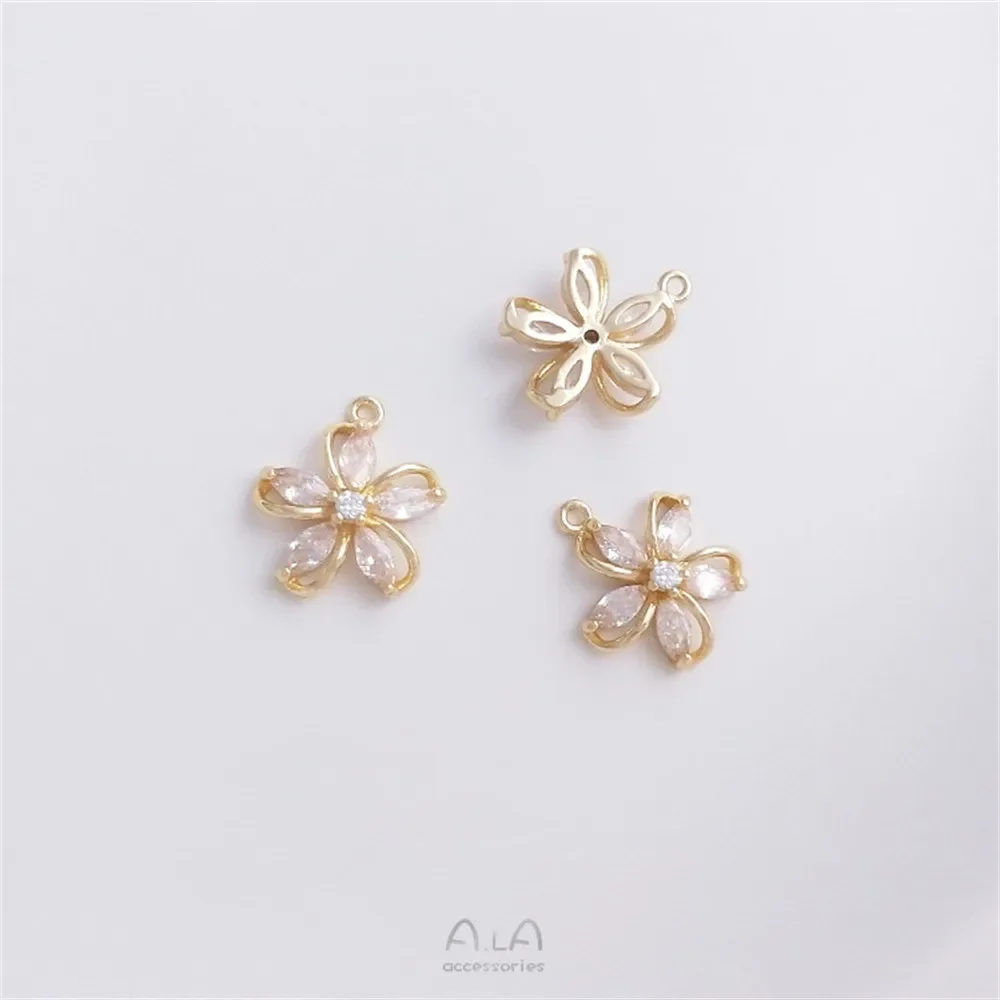 14K gold clad mini with zirconia small flower pendant peach blossom cherry blossom pendant diy bracelet earrings jewelry charm