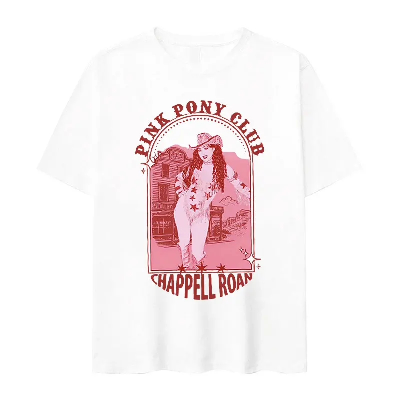 Pink Pony Club Chappell Roan Graphic Tee Shirt Men Women Vintage Harajuku Fashion T-shirt Casual 100% Cotton Oversized T Shirts