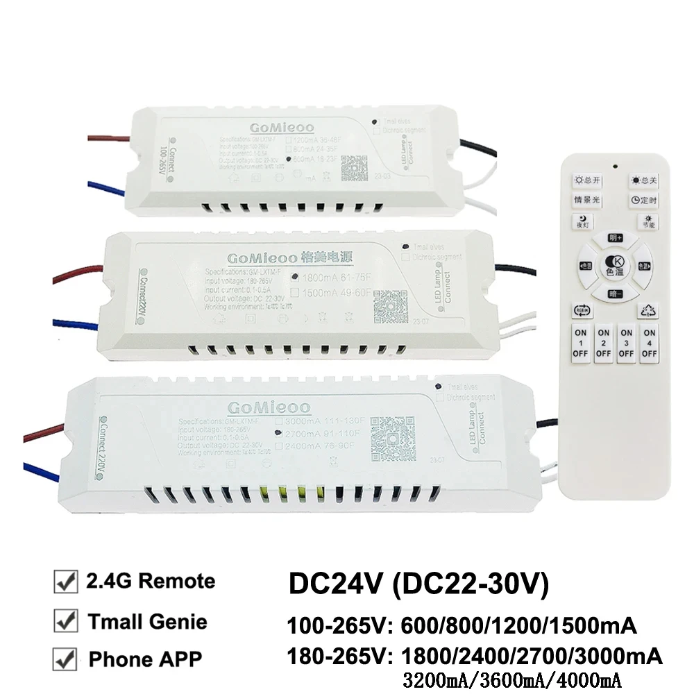 2.4G App LED Driver 600mA-3000mA 24V Output Constant Voltage 2Pin Bicolor Parallel LED Strip Power Supply 110V 220V GM-LXTM-F