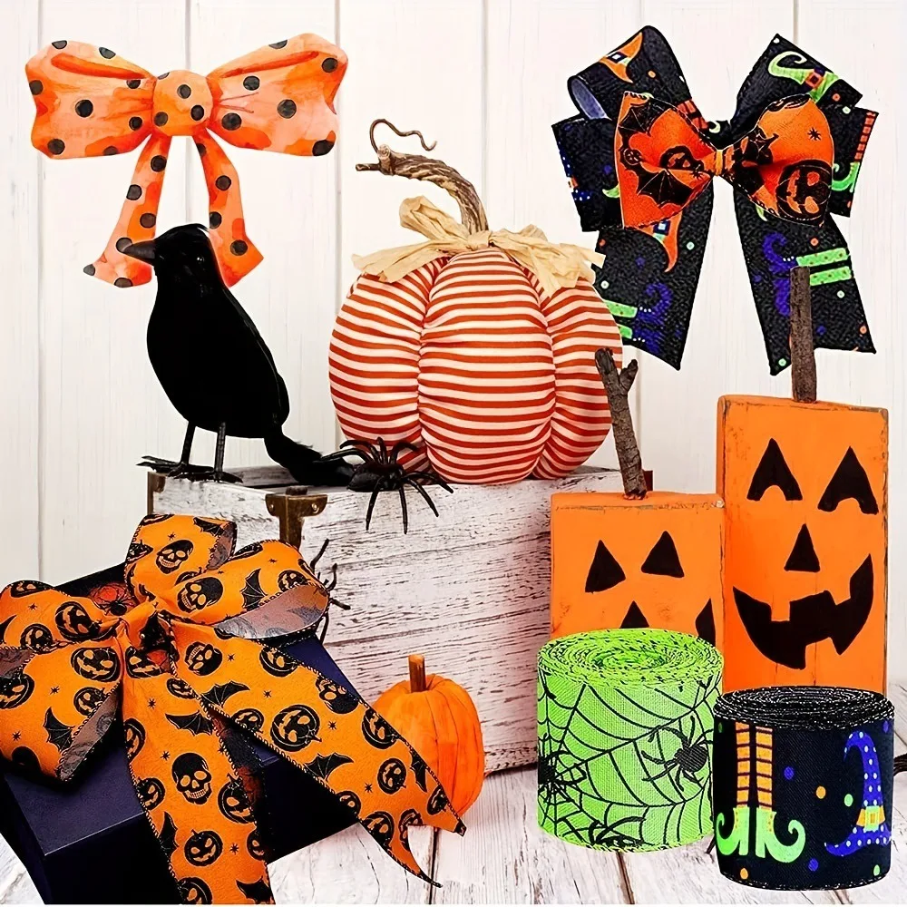 5Yards New 5Yards Ribbon Pumpkin Spider DIY Sewing Crafts Dot Print Handmade Ribbon Halloween