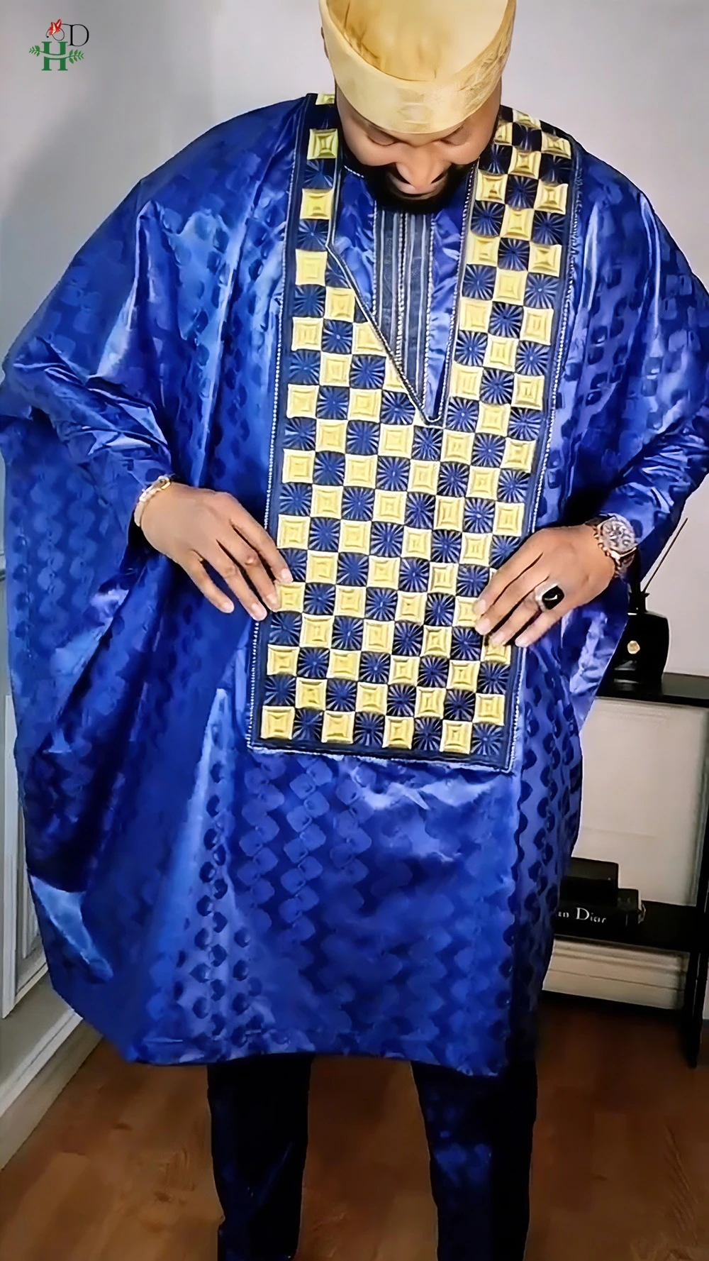 Ropa Africana H&D para Hombre, Conjuntos Tradicionales de Agbada de 3 Piezas, Camisa Azul Bazin Riche, Pantalón Bordado, Trajes para Bodas y Fiestas, Tallas Grandes
