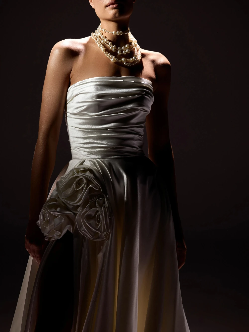 فستان زفاف رومانسي ثلاثي الأبعاد على شكل زهور رقيق من الساتان فستان زفاف مخصص أنيق بدون حمالات بطول الأرض ملابس نسائية للعروس #3