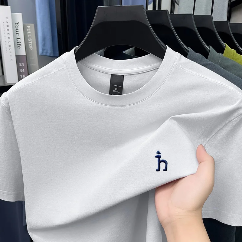 Light luxury brand short sleeve T-shirt round neck summer comfort breathable top high-quality cartoon dog embroidery men's wear