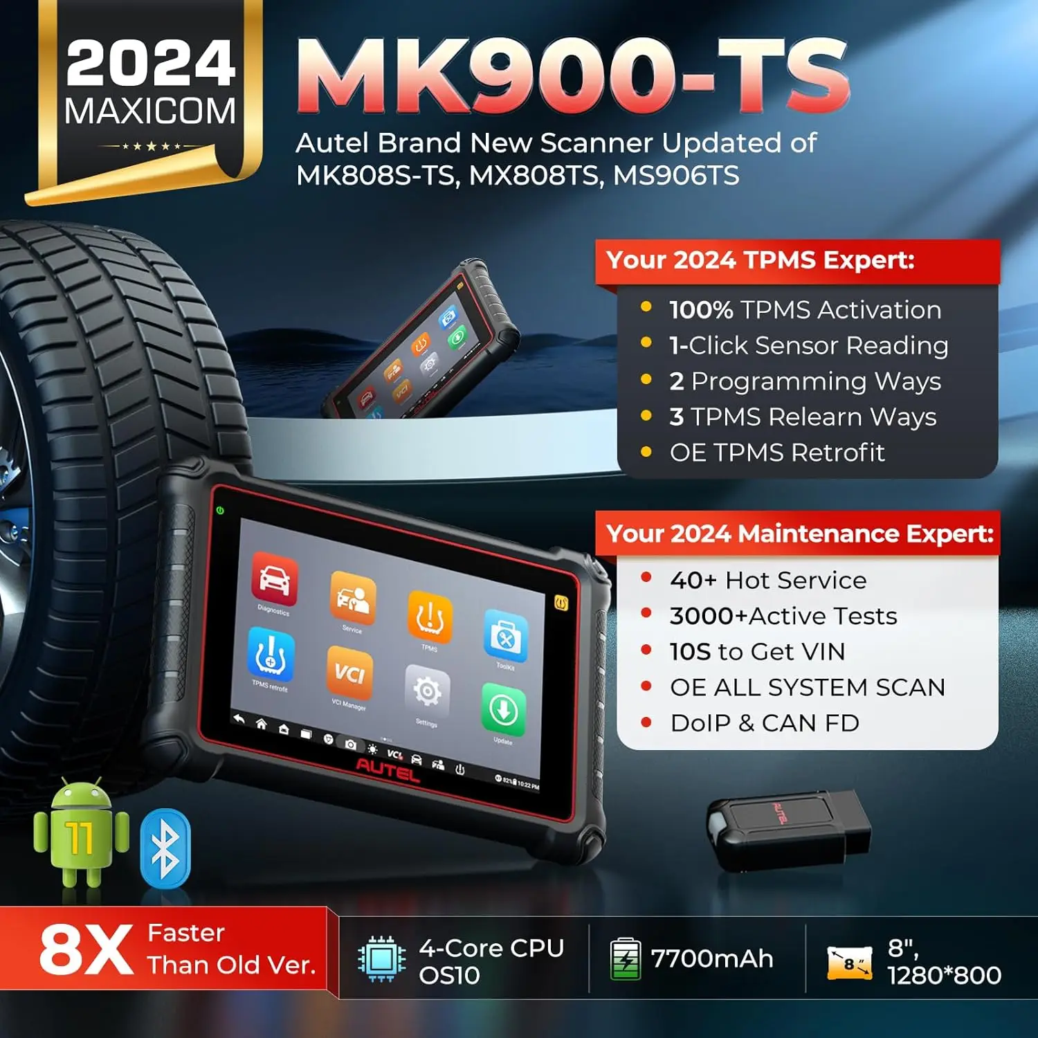 

Autel MaxiCOM MK900TS MK900-TS TPMS Scanner Bidirectional Tool All System Diagnose Tool Updated of MaxiCheck MX808S-TS MK808S-TS