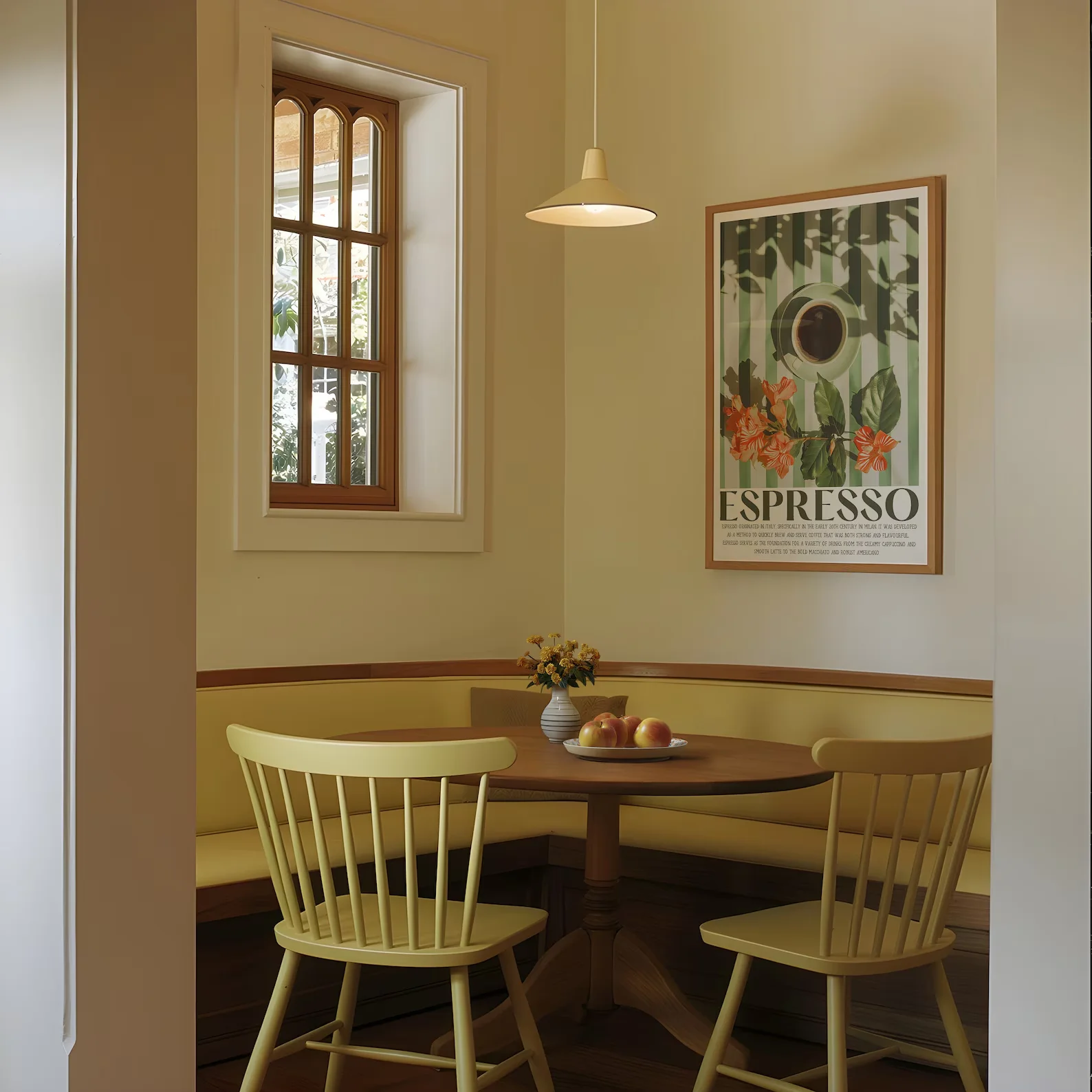 ملصق مطبخ جمالي مطبوع عليه قهوة اسبريسو عتيق مع كوب قهوة إيطالي على الطاولة لديكور المقهى #2