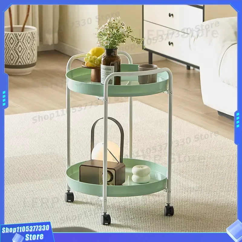Modern Double Decker Coffee Table with Wheels Vertical Movable Storage Rack for Living Room Multifunctional Home Furniture