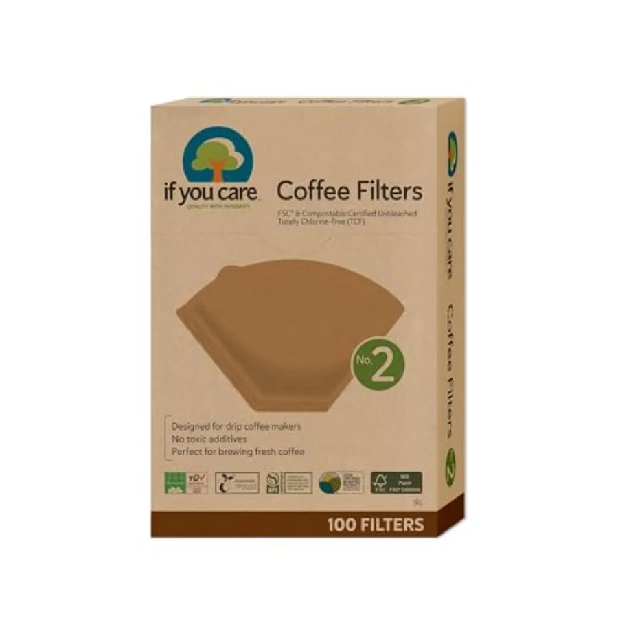 

Coffee Filters No. 2 Unbleached, Chlorine-Free Cone Filters, FSC Certified, Compostable