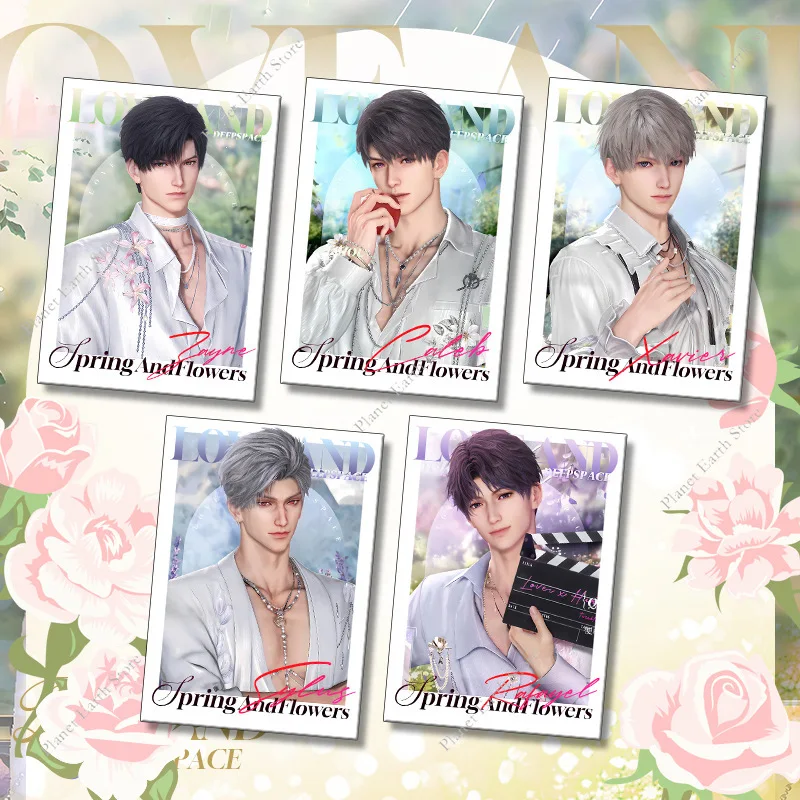 Love and Deepspace Sylus Rafayel Zayne Xavier Caleb Anime Primavera e fiori Spilla con emblema distintivo rotondo da 75 mm Invia carta da collezione