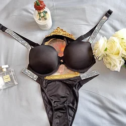 Women's Rhine Rhinestone Bra Panties 2 Piece Fashion Silk Women's Plus Size Bra Panties Lace Push Up Bra Underwear Set