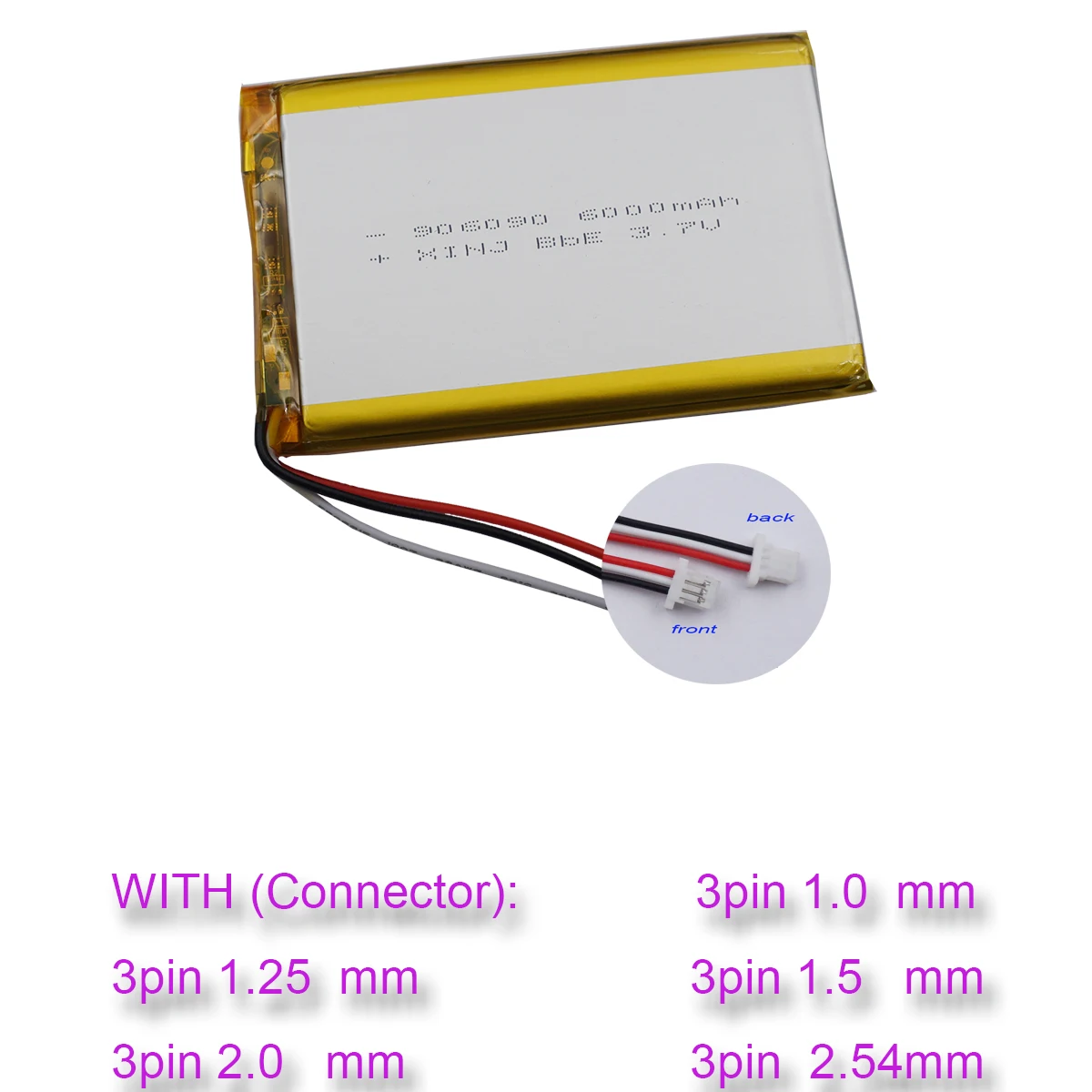 

3.7V 6000mAh 22.2Wh 3-wires NTC Thermistor Rechargeable Li-Polymer Li Lithium Battery 906090 JST 3Pin 1.0/1.25/1.5/2.0/2.54mm