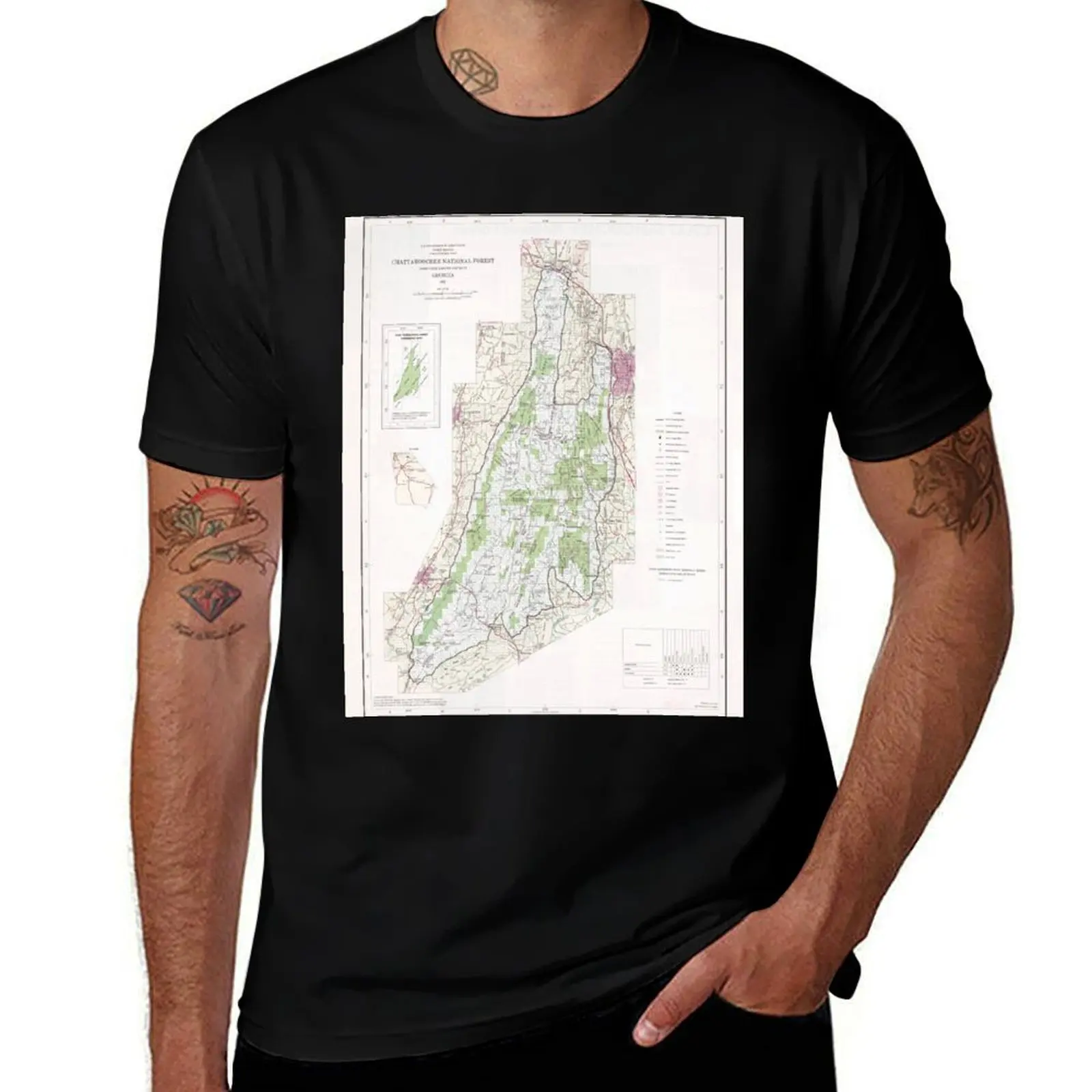 Chattahoochee National Forest Map (1982) Georgia Woodland Park Atlas T-Shirt topping T-shirts man Men's t shirts