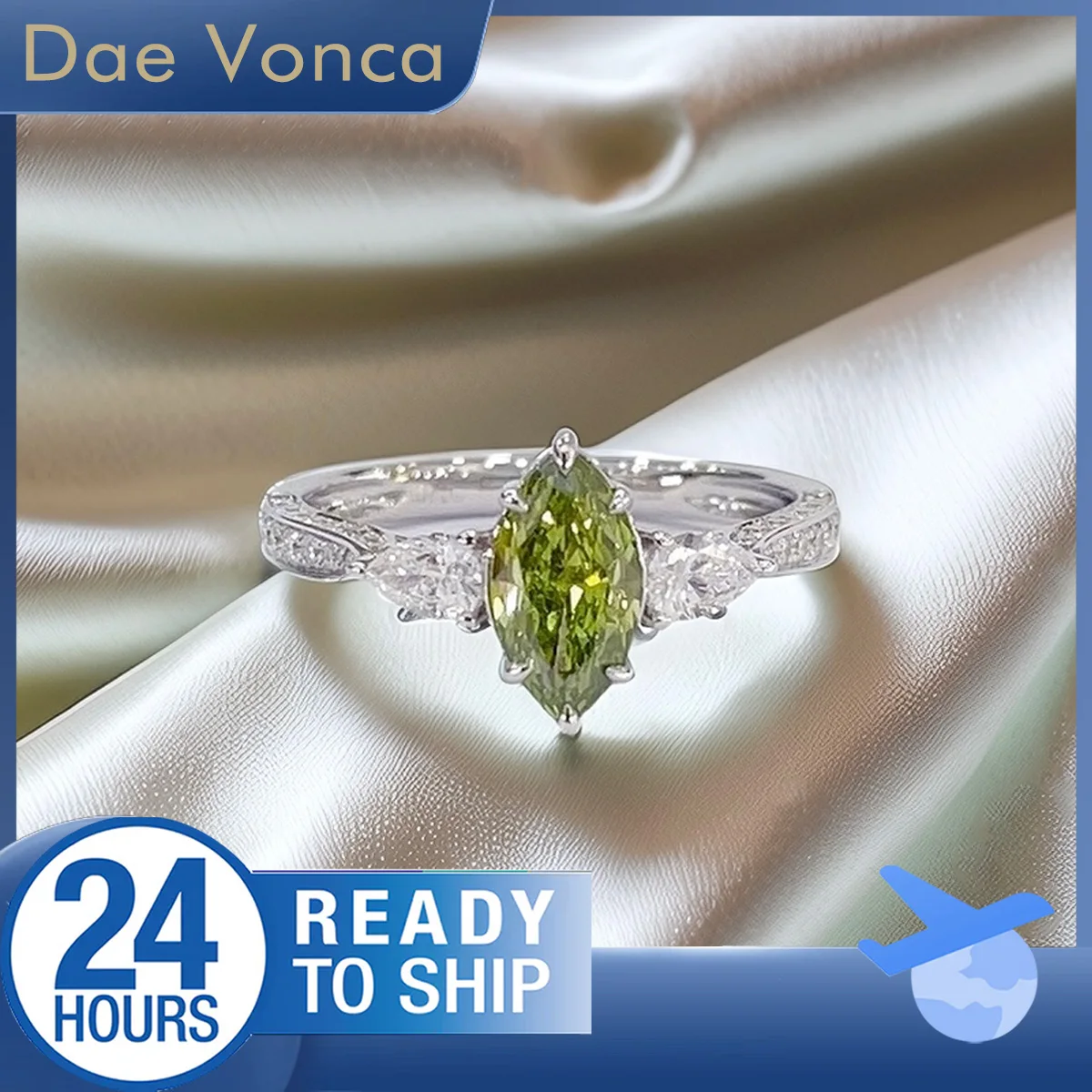 1.0ct Green Marquise Lab Diamond 18K White Gold Three Stone Diamond Ring Luxury Lab Diamond Engagement Ring for Women