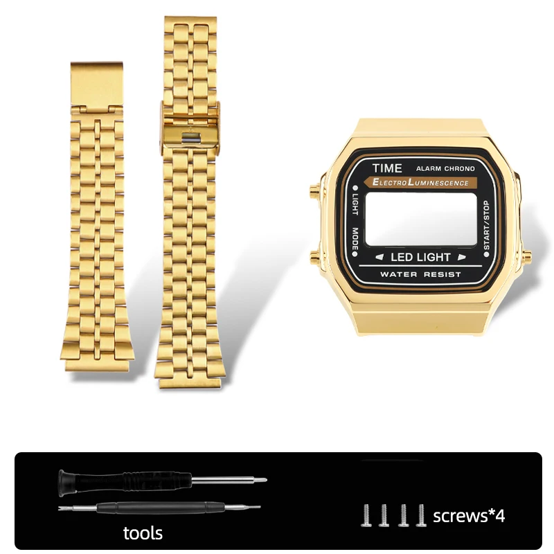 A168 Upgrade Edelstahlgehäuse Lünette Mod Kit für Casio 3298 A168WA Uhr Hochwertiges Uhrenzubehör aus massivem Metallgehäuse und Armband