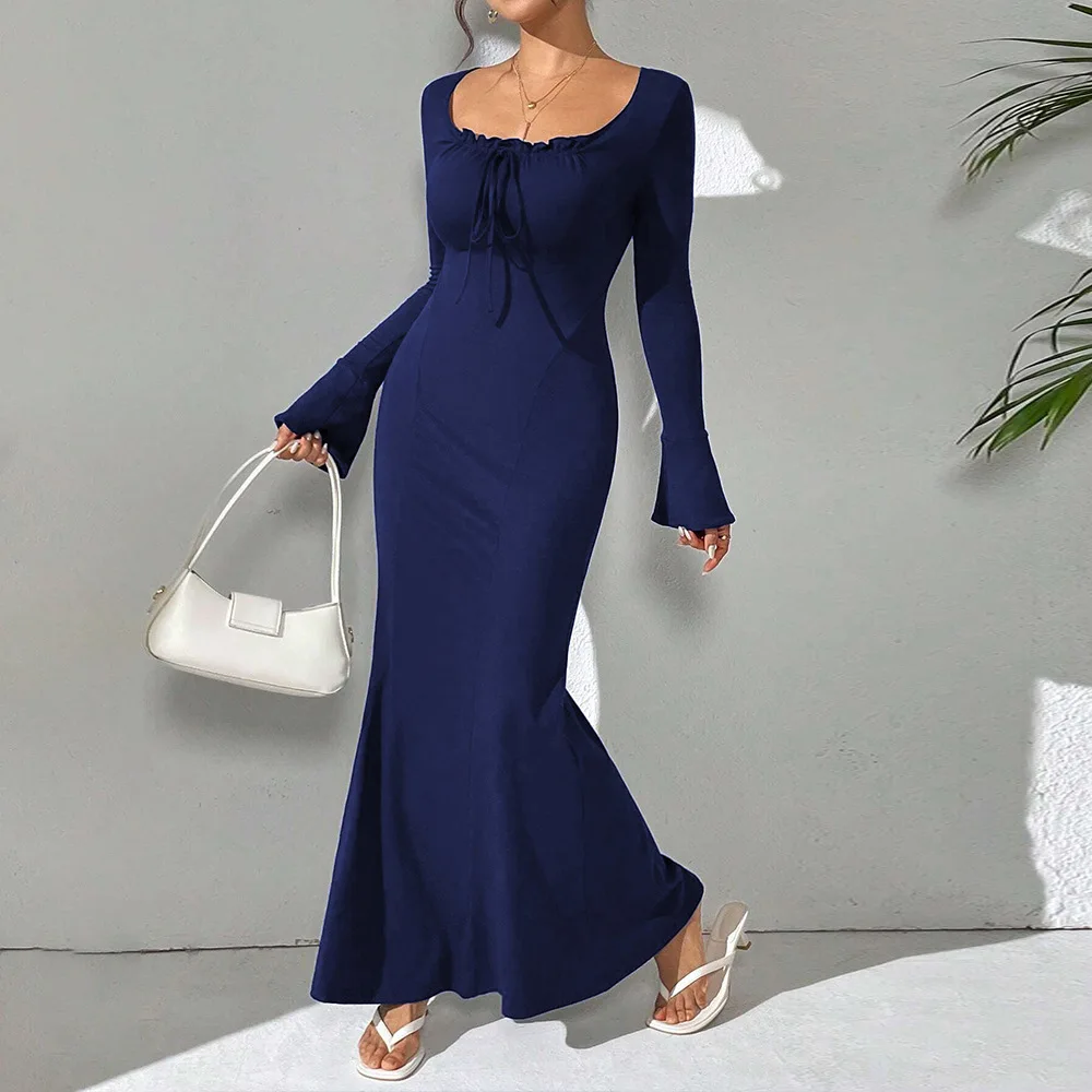 

Women's Long Dress Fashion New Elegant Wind 2025 Sexy Spring Autumn Long Sleeve Party Fishtail Skirt Slim Temperament Robe Femme