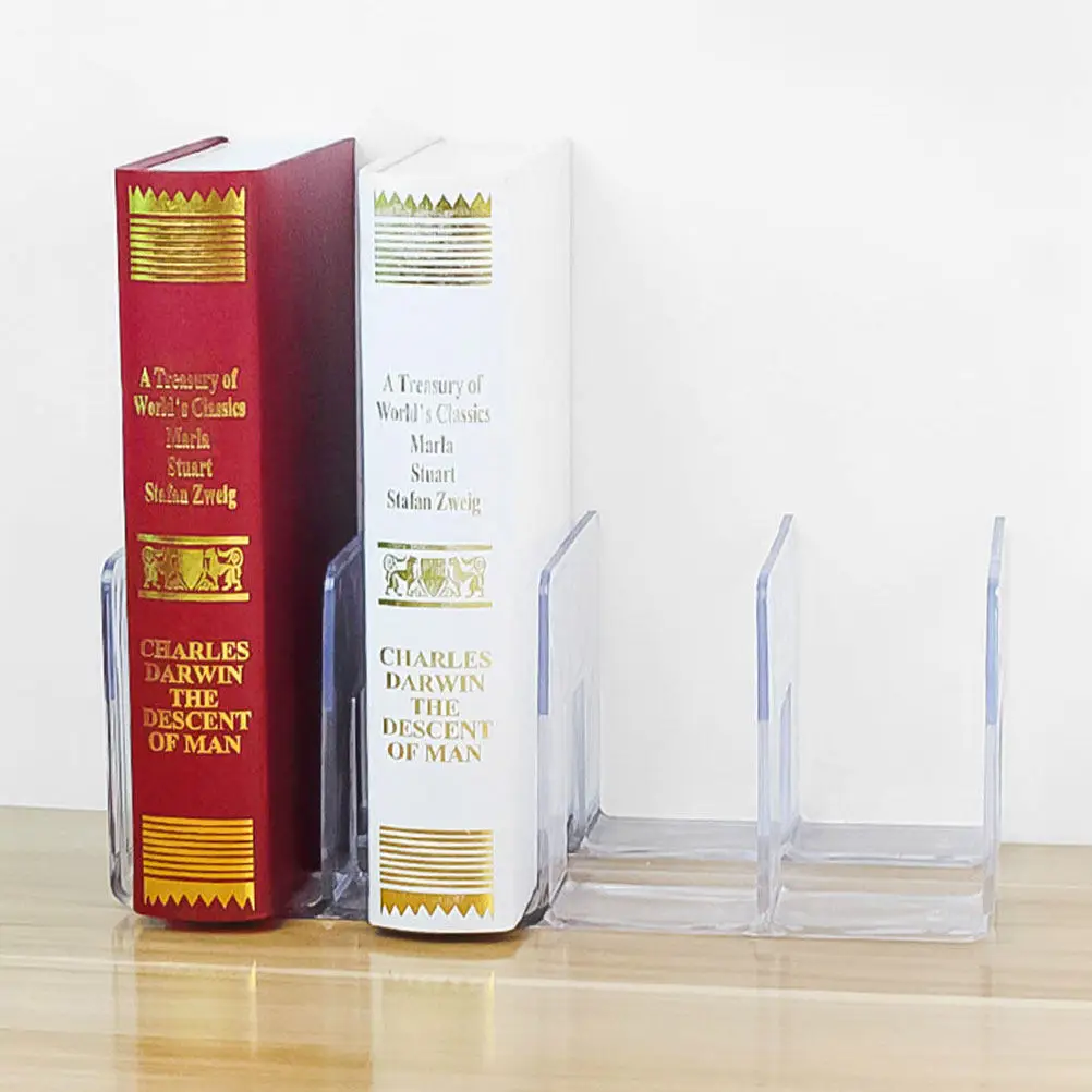 Acrylic Book Ends Polished Safe Scratch Resistant Desktop Organizer for Books Documents Magazines School Office