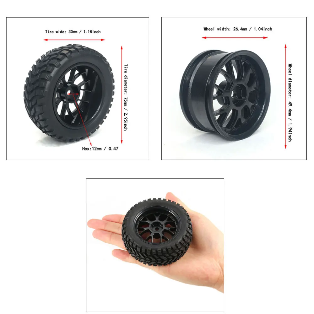 

4 шт. YSIDO 2,95 дюйма/75 мм RC шины 12 мм шестигранные ступицы колеса для 1/14 1/16 1/10 1/12 RC автомобиля Wltoys 144001 Scx10 Traxxas Trx-4 Tamiya