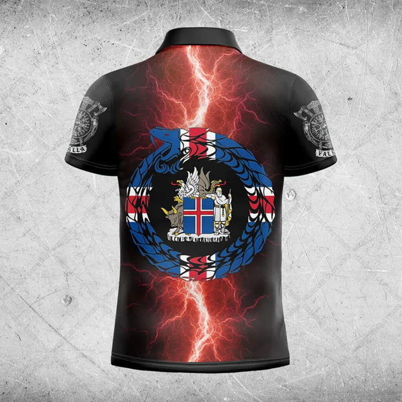 Custom Name Iceland Flag Lightning Graphic Polo Shirt Summer Casual Unisex Pullover Loose Jersey O-neck Short Sleeve Tops
