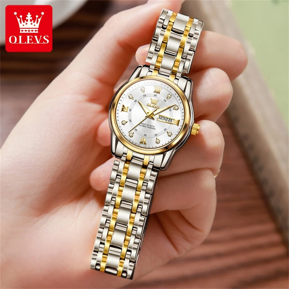 OLEVS 2024 Fashion Business Women Watch Luxury Quartz Diamond Dial Stainless Steel Waterproof Elegant Ladies Watch Reloj Mujer