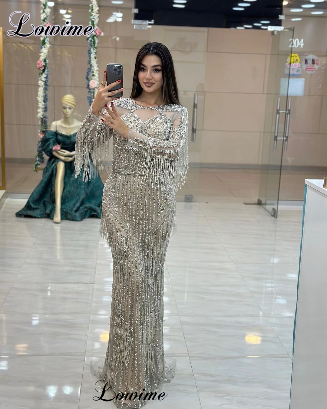 

Fully Heavy Handmade Beaded Evening Dresses Mermaid Long Sleeves Formal Occasion Dresses Robes De Soirée Celebrity Dresses 2023