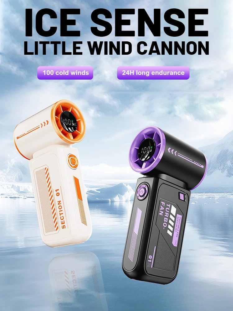 Mini TurboFan Adjustable 100 Speeds 10m/s Super wind 3600mAh USB Rechargeable Battery LED Display for Travel Outdoor Camping