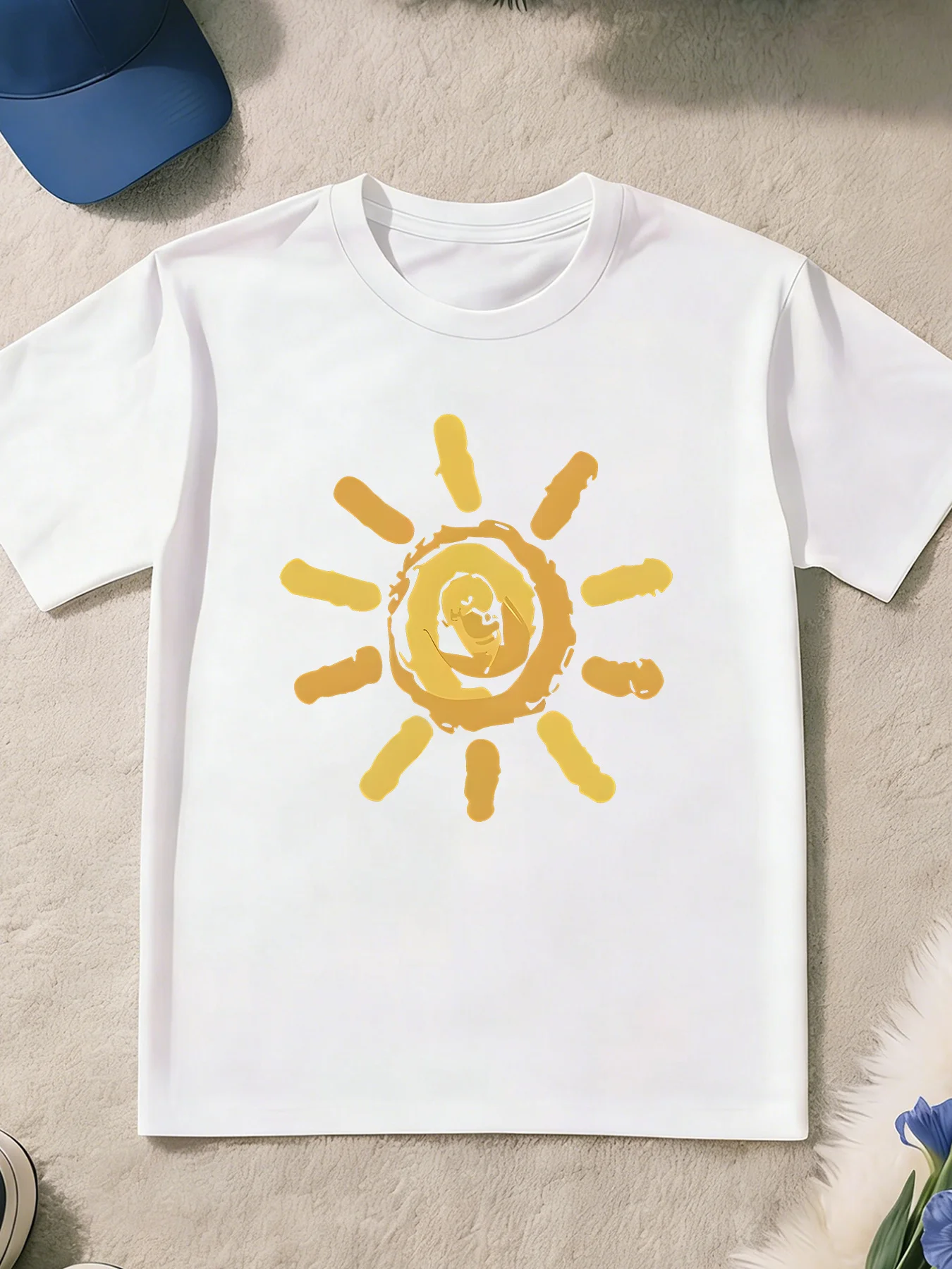 Hand Drawn Golden Sun Pattern Print T Shirt Boys Girls Summer Sunshine Short Sleeve Tee Family Matching Kids Cotton Tops