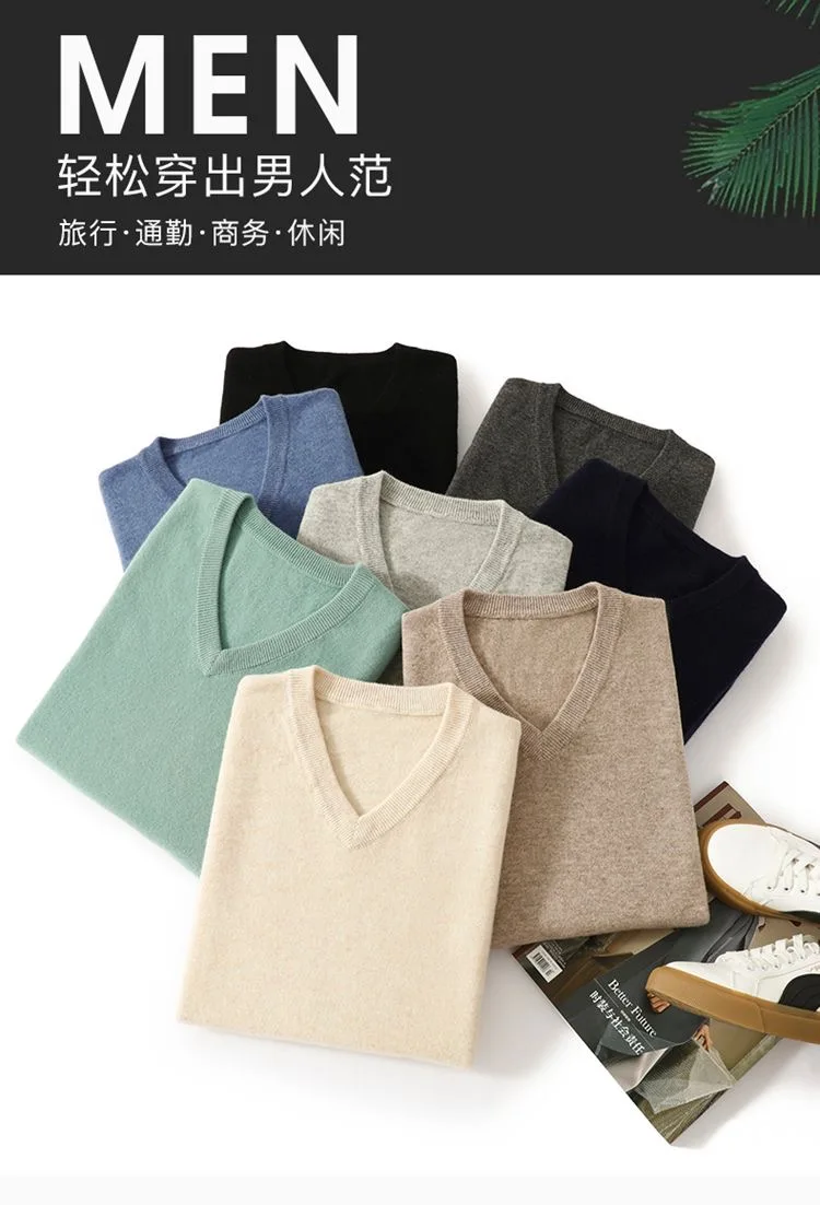 Super Cashmere Sweater Men Thick Pullover Autumn Winter Warm Classic V-neck Clothes Male Jumper Jersey Hombre Pull Homme