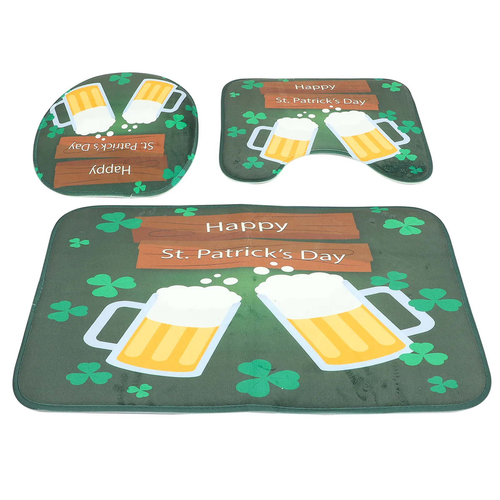 

3Pcs St Patrick's Day Toilet Cover Set Non-Slip Bathroom Rug Mat Set Festive Decorative Bath Mat Rug Kit for Home