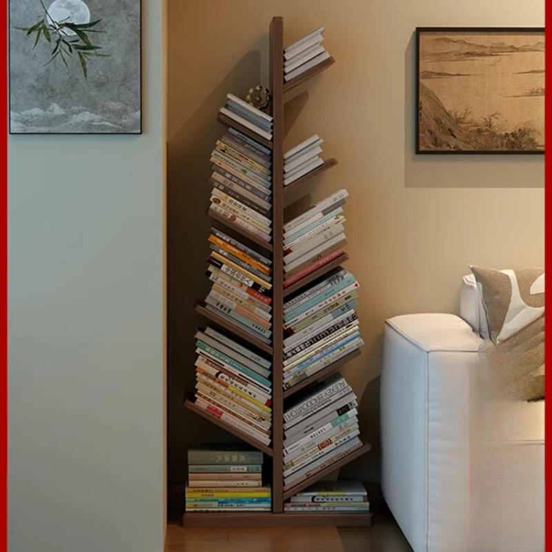 

Solid wood tree bookshelf floor shelf bedroom bedside living room bay window bookcase children's storage picture book rack