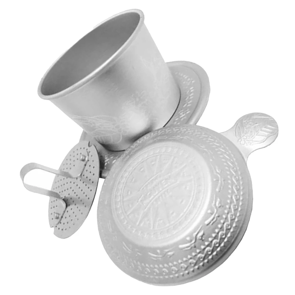 

Vietnamese Coffee Filter Retro Patterned Dripper Aluminum Cup Portable Travel Size Silver Color Hand Brew Supplies