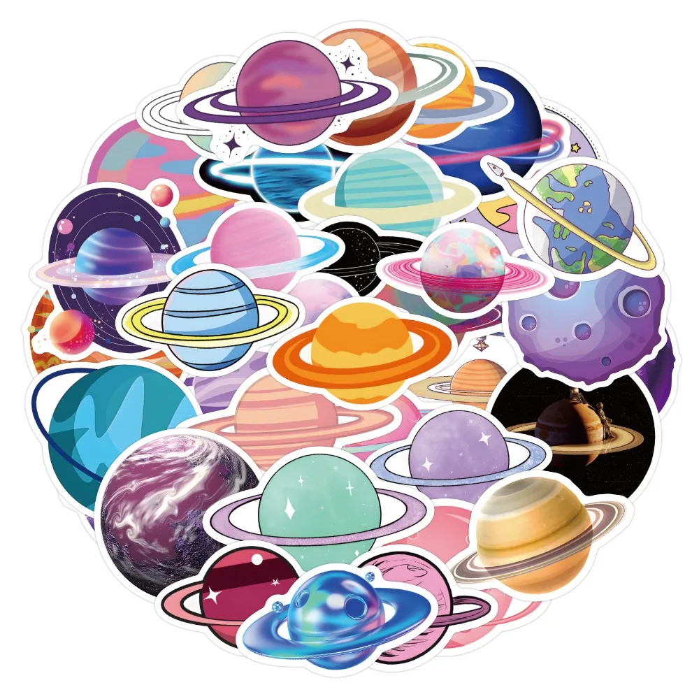 10/60Pcs Cosmic Planet Stickers Graffiti For Laptop Guitar Bottle Motorcycle Skateboard Luggage Space Cartoon Sticker Toys