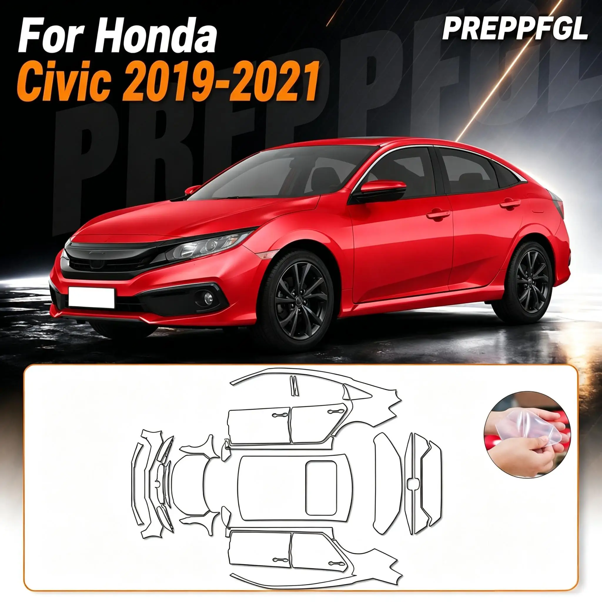 For Honda Civic 2019 2020 2021 9Mil TPU Pre-cut PPF Paint Protective Film Custom Anti Scratch Self-Healing Transparent view 3