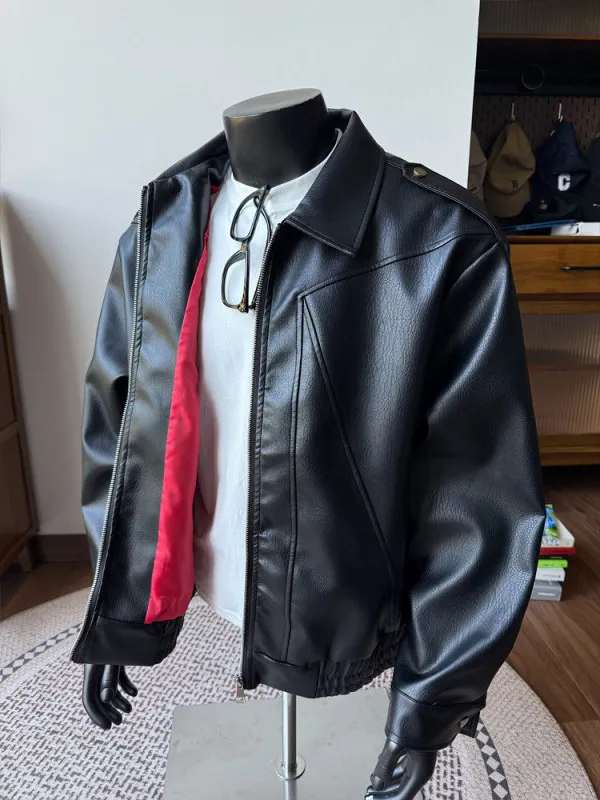 

ort Leather Jaet Мужской стеганый воротник на молнии из искусственной кожи Винтаж Американский Sle Осень Зима Молодежная мода Ветрозащитный