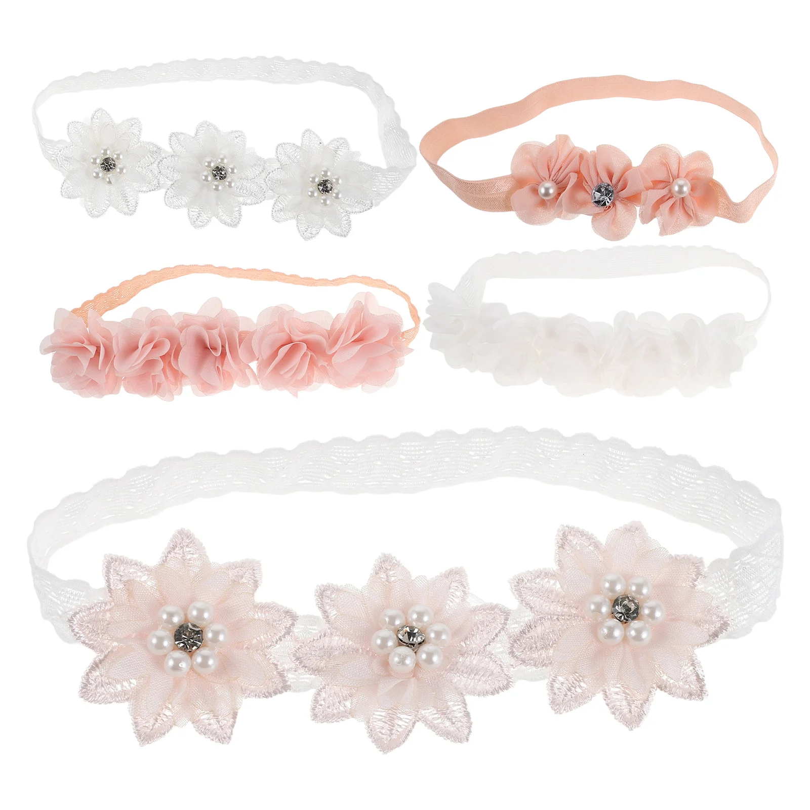 5 قطع من عصابات الرأس للفتيات الصغيرات من اللؤلؤ المرنة على شكل زهور لإكسسوارات شعر الفتيات حديثي الولادة #1