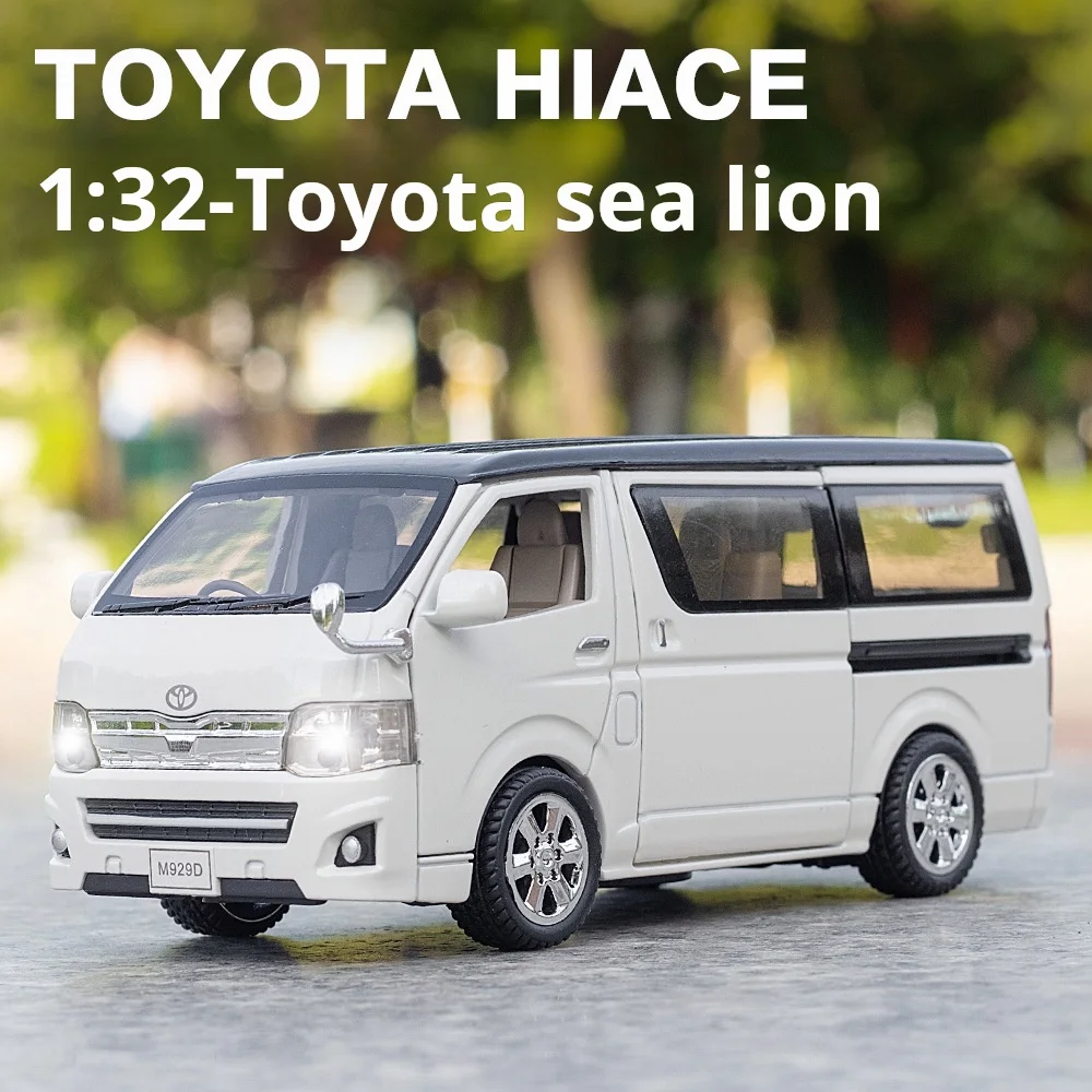 HIACE-Spielzeugautomodelle im Maßstab 1:32, Legierung, Druckguss, MPV-Türen, geöffnet, zurückziehbar, Tonlicht, Geschäftsreise, Fahrzeuggeschenke für Jungen