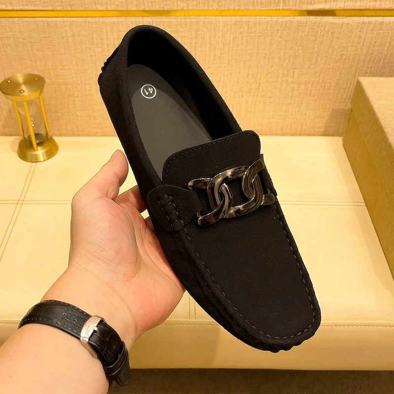 Men's Soft-Touch Metal-Accent Loafers Men's Casual Slip-On Driving Footwear, Men's Traction Sole Wear-Resistant Footwear