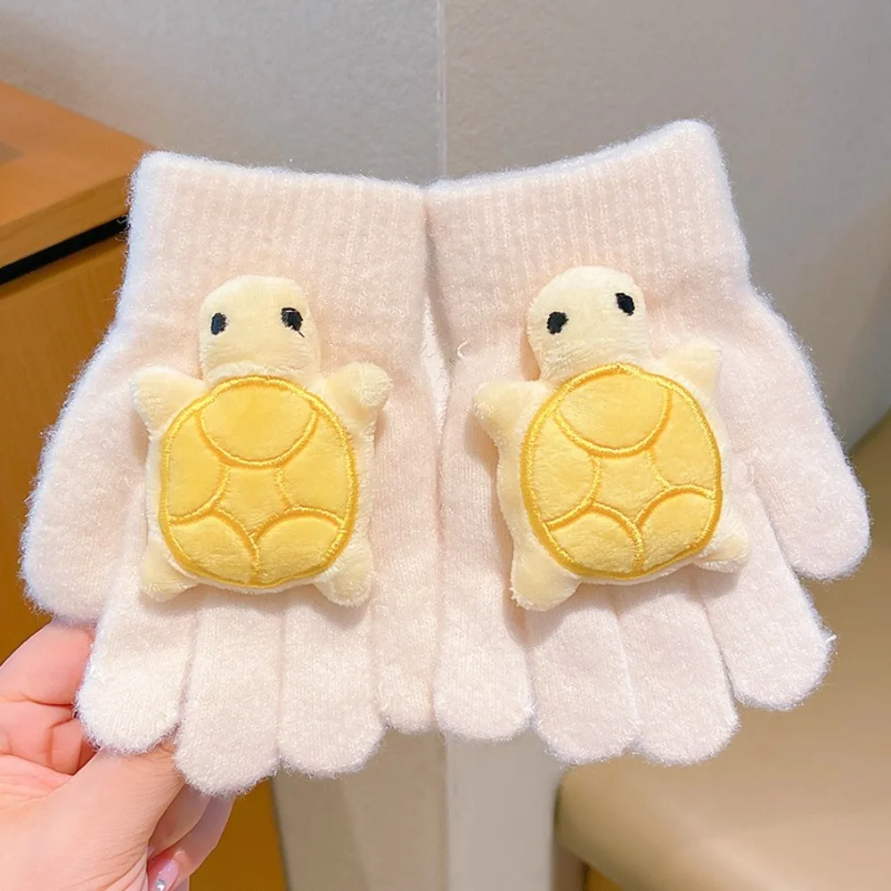 Guantes de felpa de alta calidad para niños con decoración de tortuga, manoplas de 2 a 10 años, guantes con tapa a prueba de frío, regalo