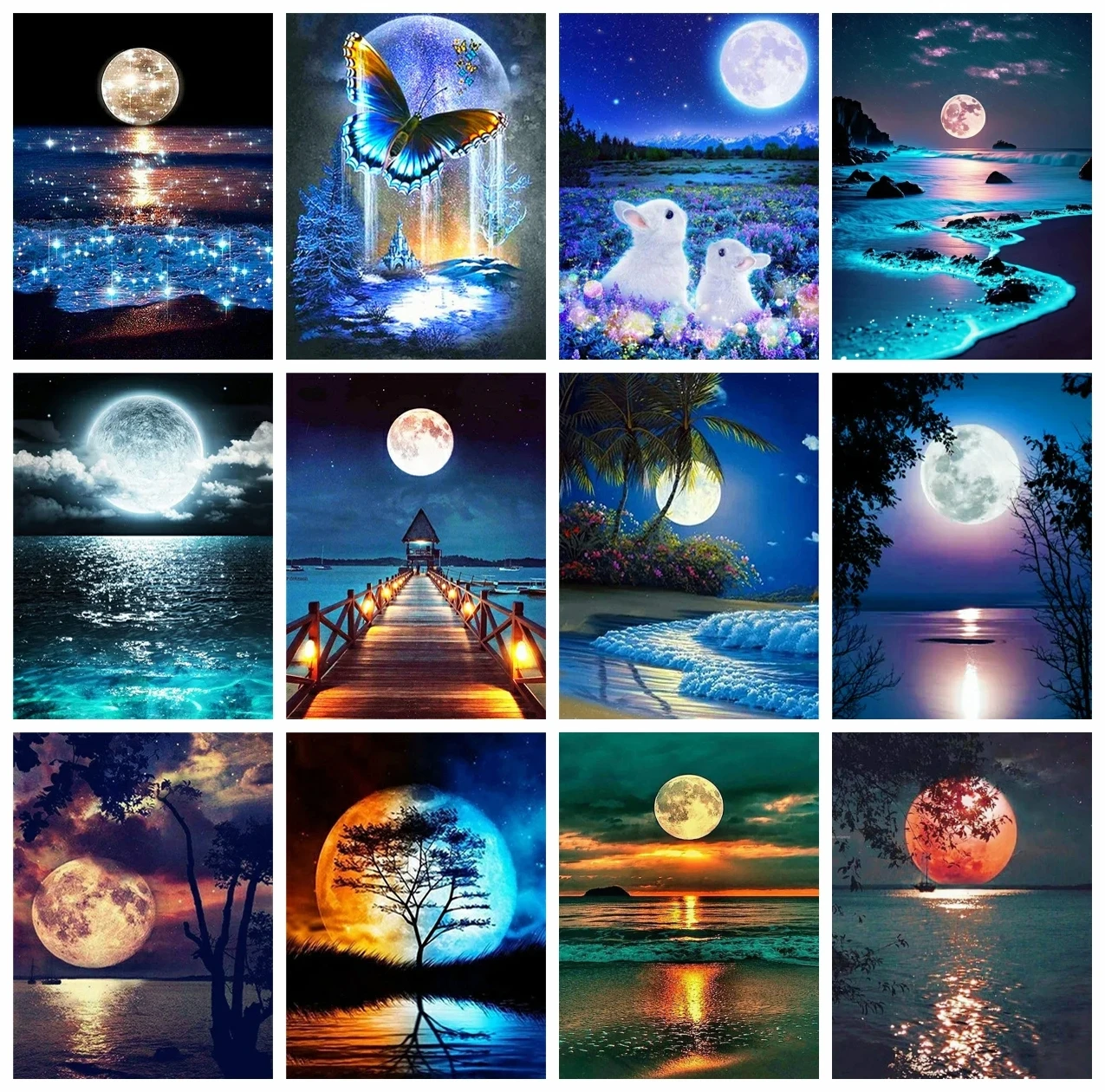 Frameless,AZQSD Diamond Painting Moon Fantasy Sea Handmade Mosaic Landscape Cross Stitch Kits Home Decoration Full Square/Round