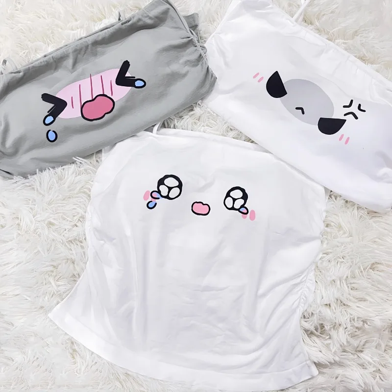 Y2k Crop Top Women Cute Tops Summer Camis Emoji Pattern Print Cropped Kawaii Clothes